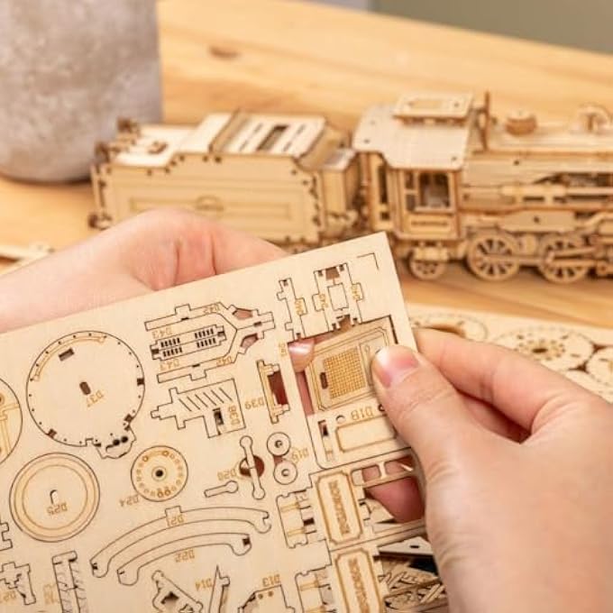 3D WOODEN PUZZLE-MECHANICAL CAR MODEL-SELF BUILDING VEHICLE KITS-BRAIN TEASER TOYS-BEST GIFT FOR ADULTS AND KIDS ON BIRTHDAY/CHRISTMAS DAY (PRIME STEAM EXPRESS)(WITH CARRIAGE) - Image 4